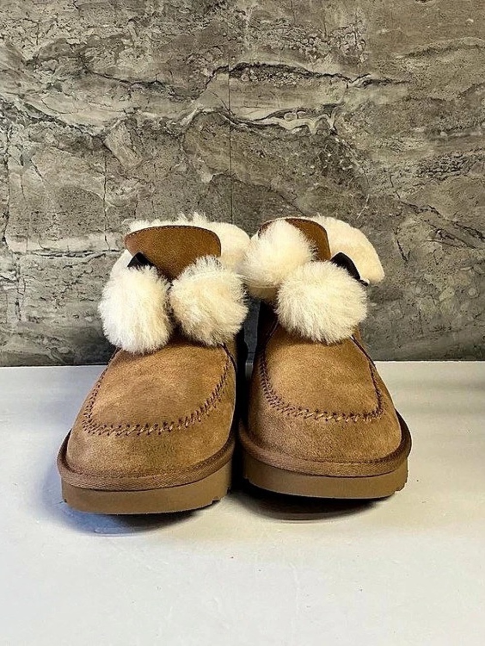 UGG Kallen II Chestnut Suede Bow Pom Pom Slipper Boots - Picture 4 of 5